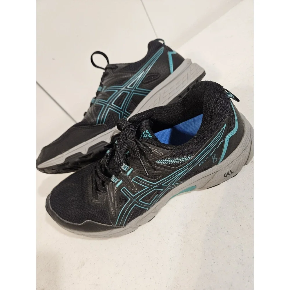 ASICS Gel Venture 8 Trail Running Shoes Womens 9.5 Blk/Teal Gel Sneakers (S118